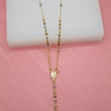 Catholic Gold Bead Rosary With Crucifix And Virgin Mary Charm  (F30B)