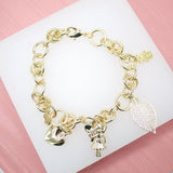 18K Gold Filled Nature, Fairy, Heart, Girl Boy Charms Bracelet (I405)