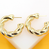 18K Gold Filled Thick Twisted Hoops Post Earrings (J205)