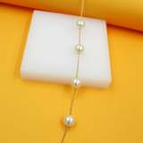 18K Gold Filled White Pearl Beaded Charm Necklace (H69)
