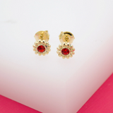 18K Gold Filled Bead Flower Stud Earrings (L87)