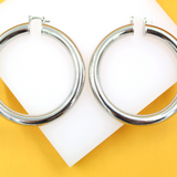 18K Rhodium Filled Thick Lever Back Hoop Earrings (J12)