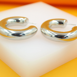 18K Rhodium Filled Thick Chunky Open Hoop Earrings (J214)