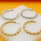 18K Gold Filled Thick Textured Push Back Hoop Earrings (J196)