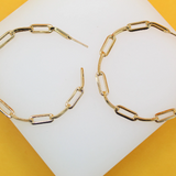 18K Gold Filled Dainty Paperclip Chain Open Hoop Earrings