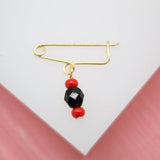 18K Gold Filled Azabache Red And Black Bead Pin