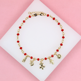 18K Gold Filled Red Bead Figa, Hamsa, Royal, Elephant Dangle Charms Anklet For Wholesale Dainty Ankle Body Jewelry (E101)