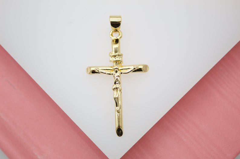 18K Gold Filled Slim Jesus Cross Crucifix Pendant (A283)