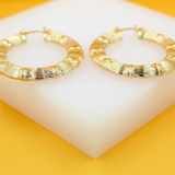 18K Gold Filled Thick Textured Latch Back Hoop Earrings