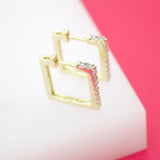18K Gold Filled Large Squared Huggies Earrings With Round CZ (K221)