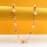 18K Gold Filled White Beaded Necklace | Gold & White Pearl Necklace (G139)