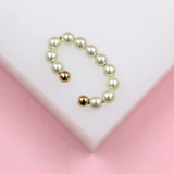 18K Gold Filled Oval Shaped Pearl Beaded Cuff Earrings (L166)