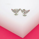 18K Gold Filled Bird Dove Stud Earrings With CZ Cubic Zirconia Stone (L118)
