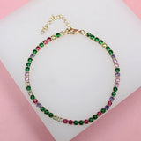 18k Gold Filled Tennis Round Multi-color Bracelet CZ Cubic Zirconia Stones (I437)