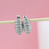 18K Rhodium Filled Oval Layered Pave Huggies (L274)