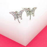 18K Rhodium Filled Dainty CZ Butterfly Stud Earrings (L101)