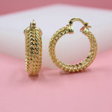 18K Gold Filled Triple Cuban Style Latch Back Hoop Earrings (K82)