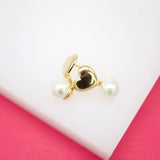 18K Gold Filled Heart Studs With Synthetic Pearl Earrings