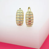 18K Gold Filled Oval Layered Pave Huggies (L274)