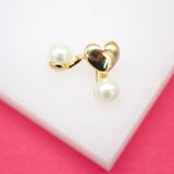 18K Gold Filled Heart Studs With Synthetic Pearl Earrings