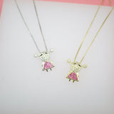 18K Gold Filled Boy & Girl Pendant With CZ Clear Stones Dainty Delicate Box Chain Necklace (G159)