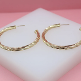 18K Gold Filled Large Thin Twisted Open Hoop Earrings (J131)