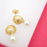 18K Gold Filled Textured Ball Studs With Synthetic Pearl Earrings