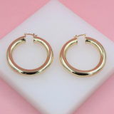 18K Gold Filled 7mm Thick Chunky Lever Back Hoop Earrings (J38)