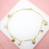 18K Gold Filled Puka Shell and Butterfly Charm With CZ Clear Stone Anklets