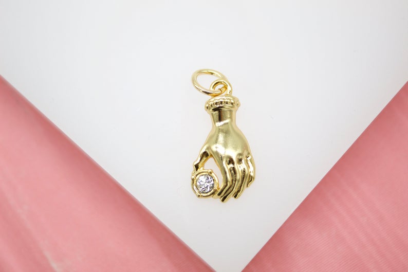 18K Gold Filled Hand With CZ Cubic Zirconia Stones Pendant
