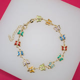 MultiColor CZ Stones Butterfly Charm Bracelet (I161)