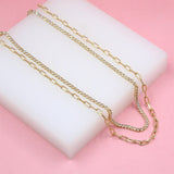 18K Gold Filled Layered Clear Round CZ Stones With Paper Clip Chain Necklace (H3)