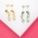 18K Gold Filled Dangle Triple Puffy Mariner Earrings (L52)