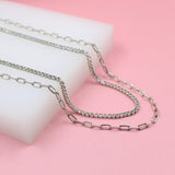 18K Rhodium Filled Layered Clear Round CZ Stones With Paper Clip Chain (H3)