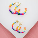 18K Gold Filled Colorful Enamel Open Hoop Stud Earrings (L55)