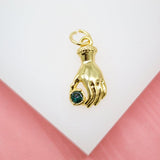18K Gold Filled Hand With CZ Cubic Zirconia Stones Pendant