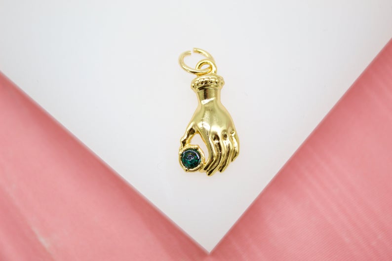 18K Gold Filled Hand With CZ Cubic Zirconia Stones Pendant