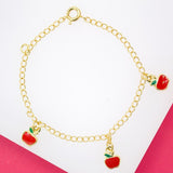 18K Gold Filled Dangle Apple Charm Bracelet