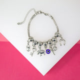 Charm Bracelet With Lock, Key, Evil Eye, Money, Horse Shoe Luck Charms (I407)