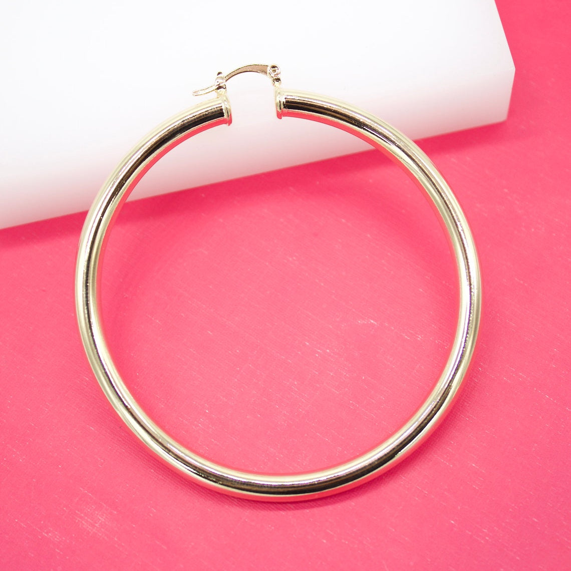18K Gold Filled 5mm Thick Lever Back Hoop Earrings (J86)