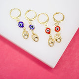 18K Gold Filled Evil Eye With Mariner Link French Lever Back Earrings