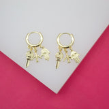 18K Gold Filled Dangle Key Plan Hamsa Hand Charm Huggies Earrings (L204)