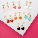 18K Gold Filled Enamel Heart Dangle Stud Earrings With CZ Stone (L35)