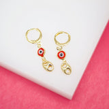 18K Gold Filled Evil Eye With Mariner Link French Lever Back Earrings