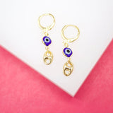 18K Gold Filled Evil Eye With Mariner Link French Lever Back Earrings