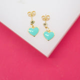 18K Gold Filled Enamel Heart Dangle Stud Earrings With CZ Stone (L35)