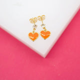 18K Gold Filled Enamel Heart Dangle Stud Earrings With CZ Stone (L35)