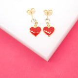 18K Gold Filled Enamel Heart Dangle Stud Earrings With CZ Stone (L35)
