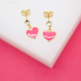 18K Gold Filled Enamel Heart Dangle Stud Earrings With CZ Stone (L35)