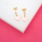 18K Gold Filled Enamel Heart Dangle Stud Earrings With CZ Stone (L35)